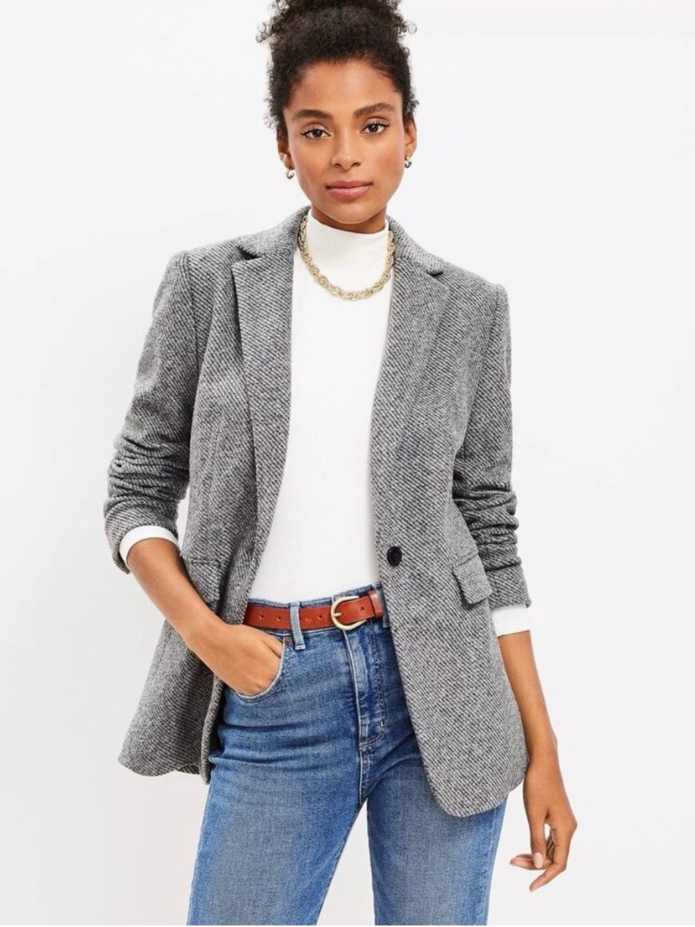 LOFT Ann Taylor Blazer Jacket Womens 10 Gray New Shoulder Pads